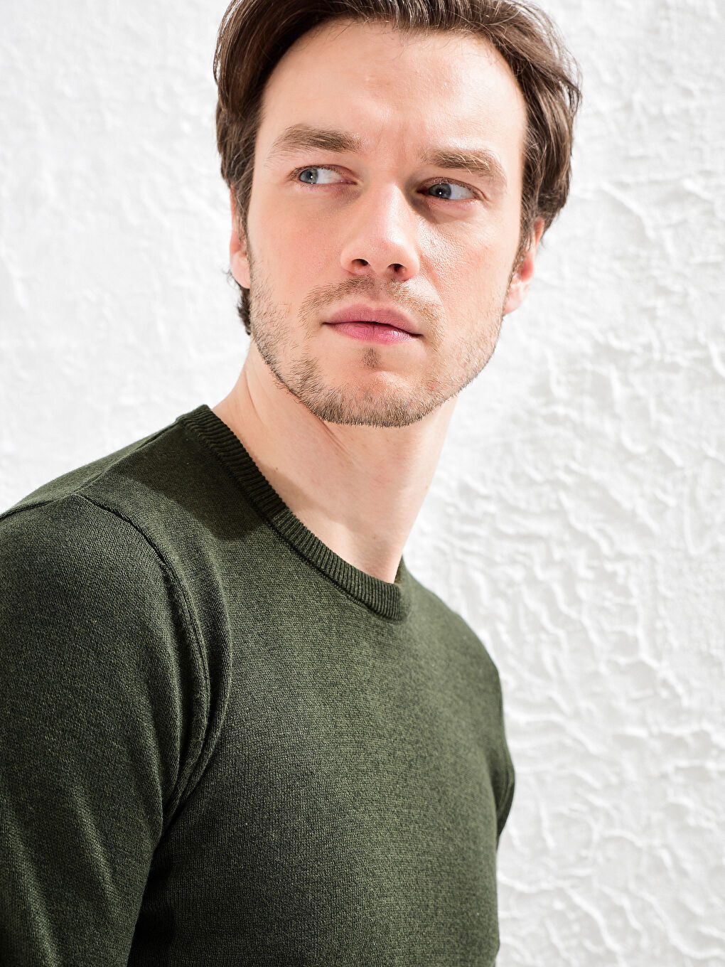 Haki Bisiklet Yaka Basic Triko Kazak-1