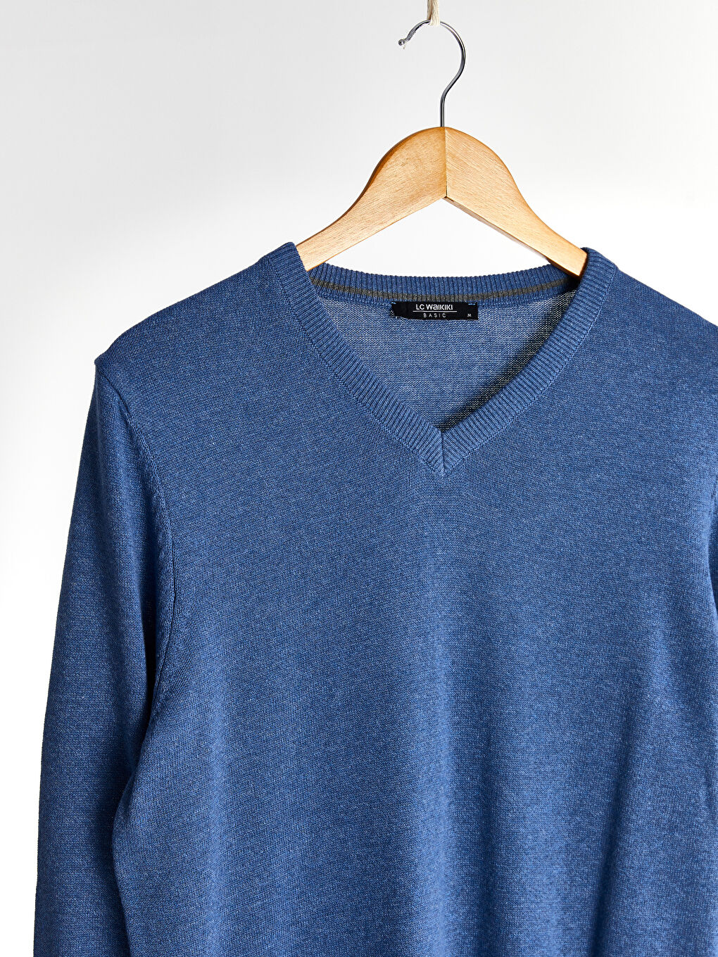 Mavi V Yaka Uzun Kollu Basic Erkek Triko Kazak-1