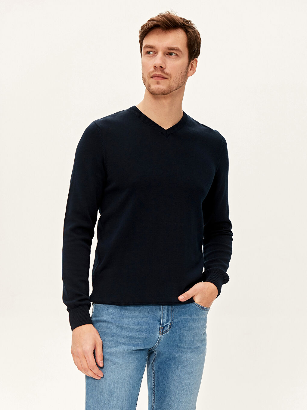 V-Neck Basic Tricot Jumper-1
