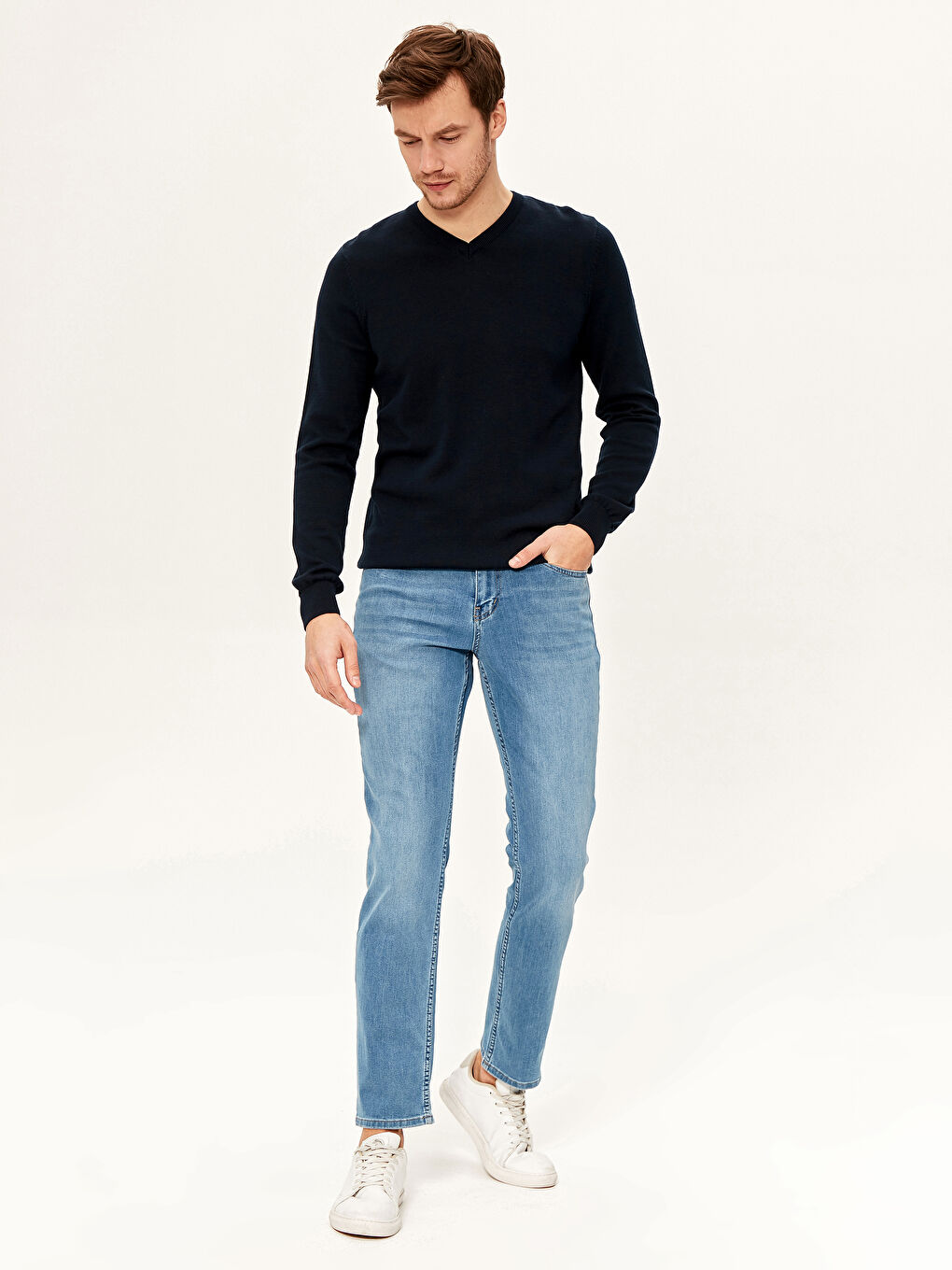 V-Neck Basic Tricot Jumper-3