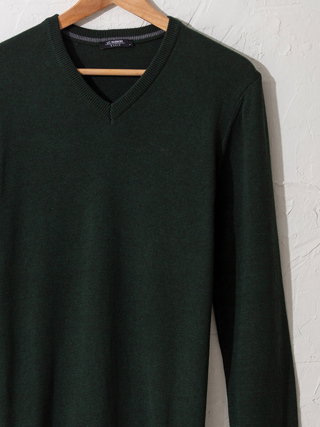 سترة تريكو بياقة على شكل حرف V وكم طويل سادة للرجال-2