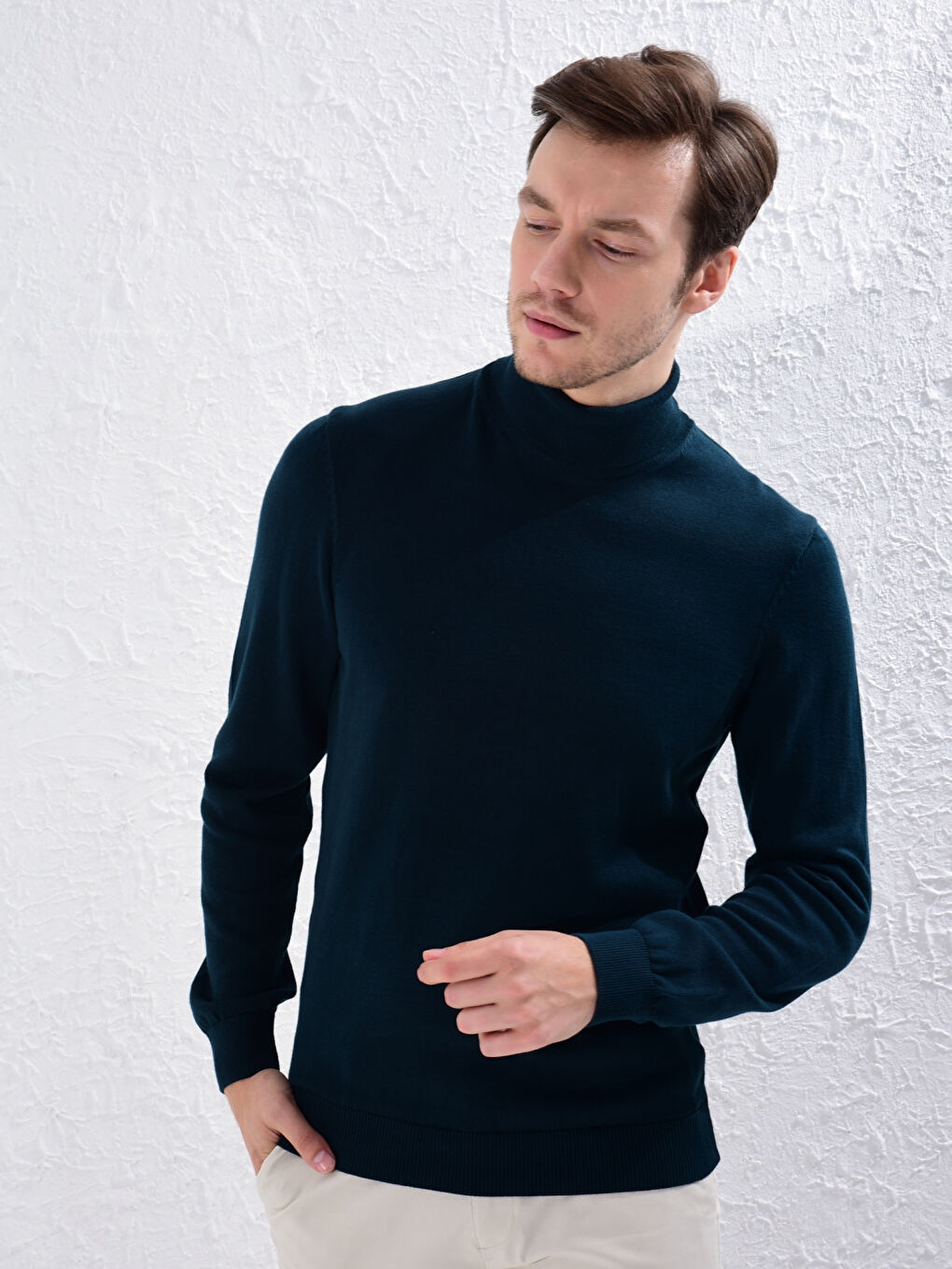 Yeşil Balıkçı Yaka Basic İnce Triko Kazak