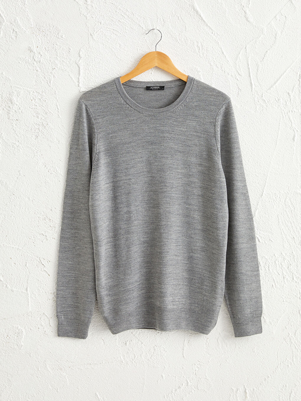 Gri Bisiklet Yaka Basic İnce Triko Kazak