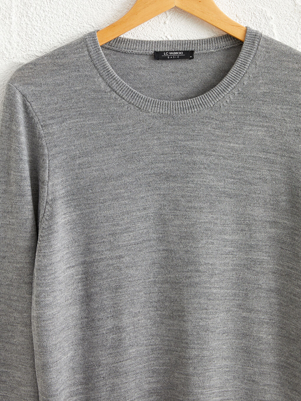 Gri Bisiklet Yaka Basic İnce Triko Kazak-1