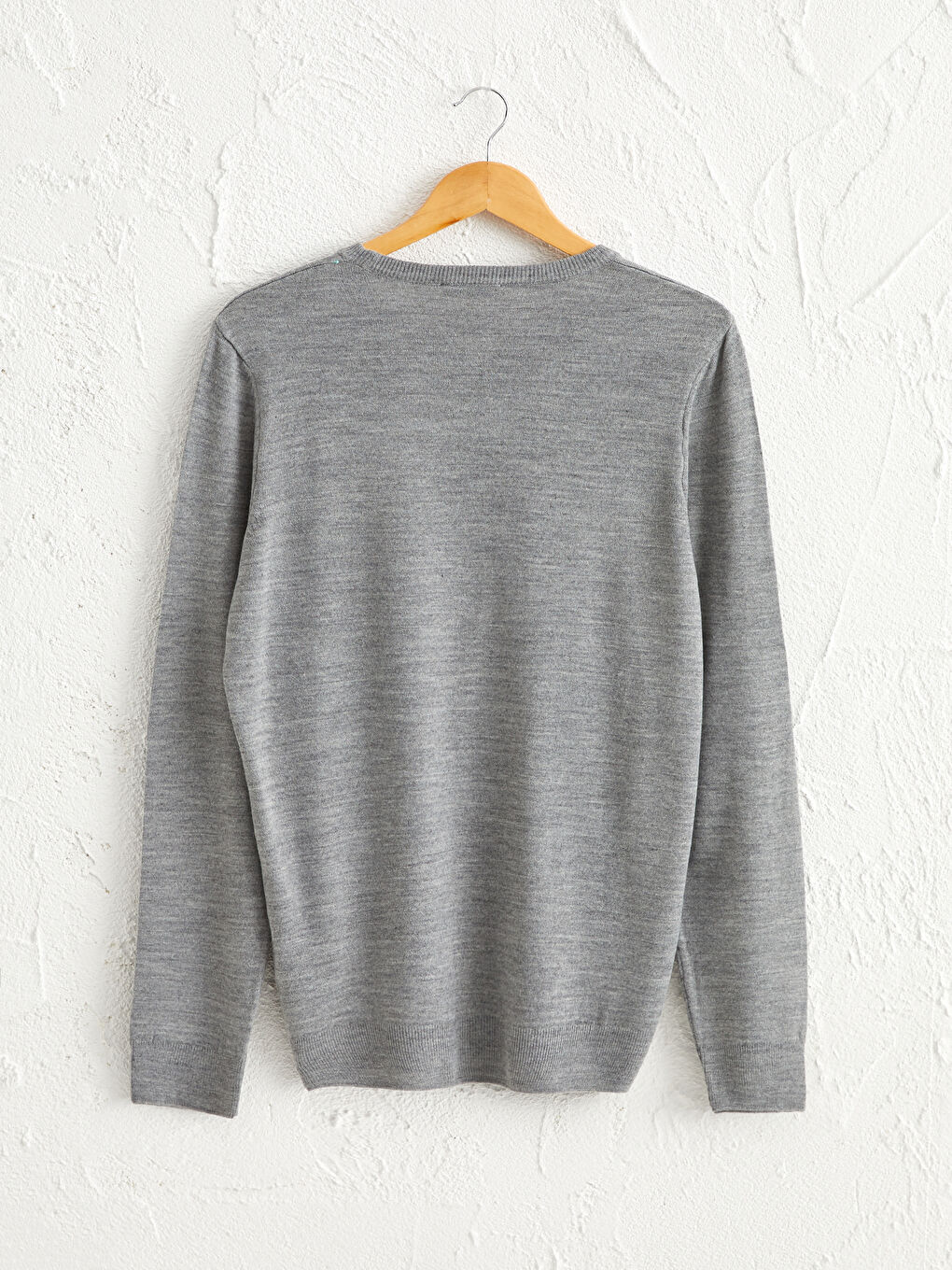 Gri Bisiklet Yaka Basic İnce Triko Kazak-2