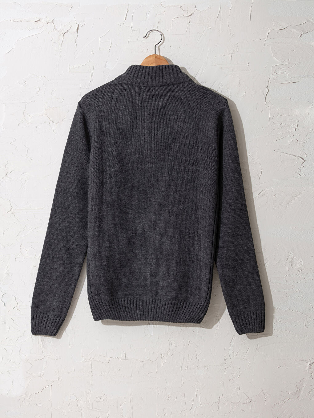 Gri Dik Yaka Basic Kalın Triko Hırka-1