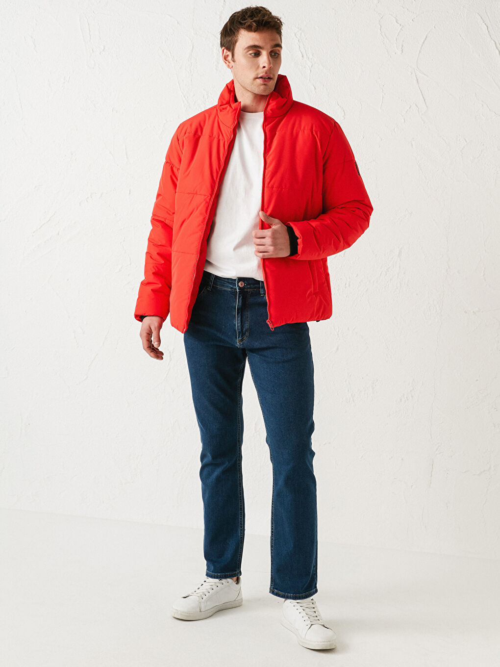 Kırmızı Dik Yaka Erkek Şişme Mont-5