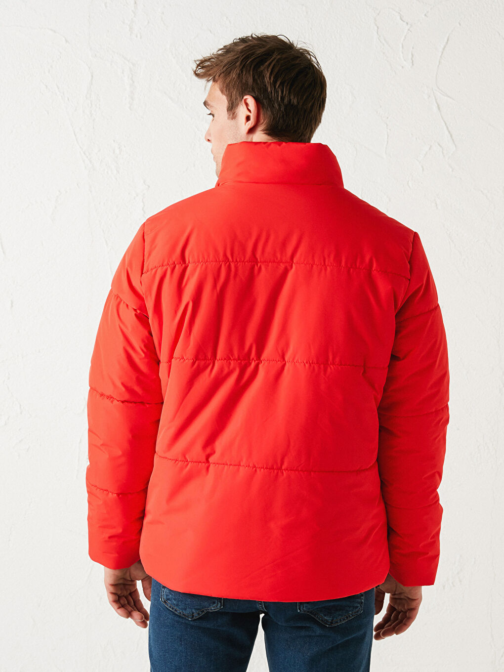 Kırmızı Dik Yaka Erkek Şişme Mont-6