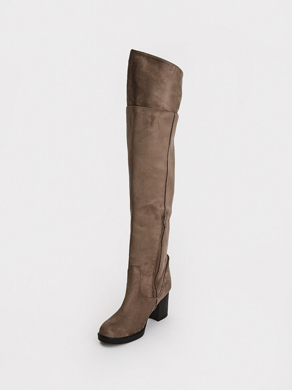 Gri Kadın Topuklu Süet Çizme-1