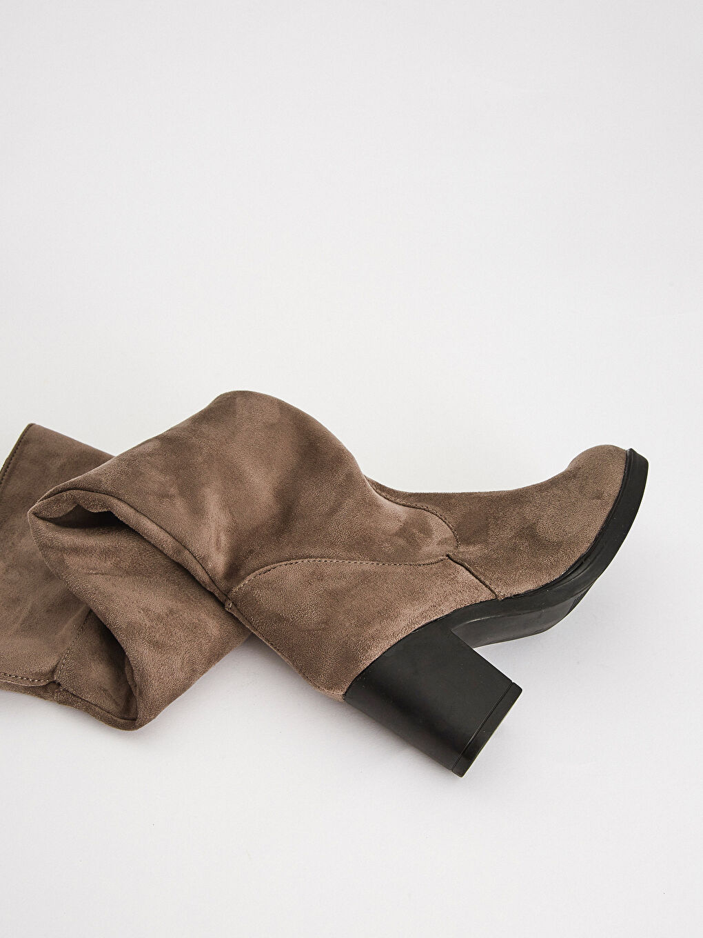 Gri Kadın Topuklu Süet Çizme-5