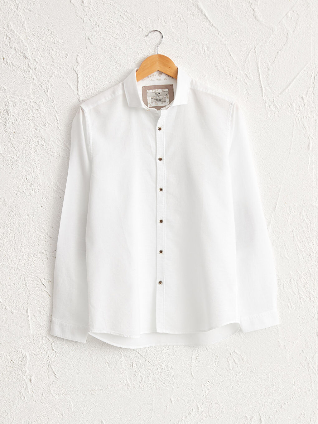 Beyaz Slim Fit Uzun Kollu Armürlü Poplin Gömlek