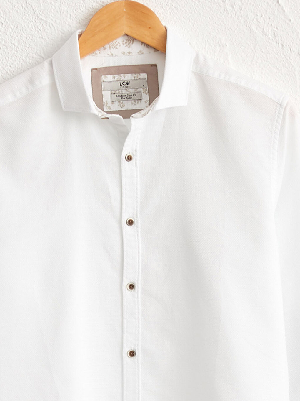 Beyaz Slim Fit Uzun Kollu Armürlü Poplin Gömlek-1