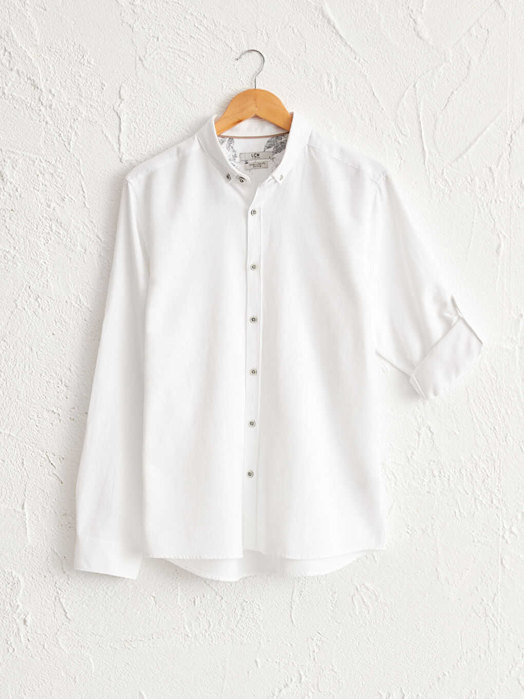 Slim Fit Long Sleeve Twill Poplin Shirt-2