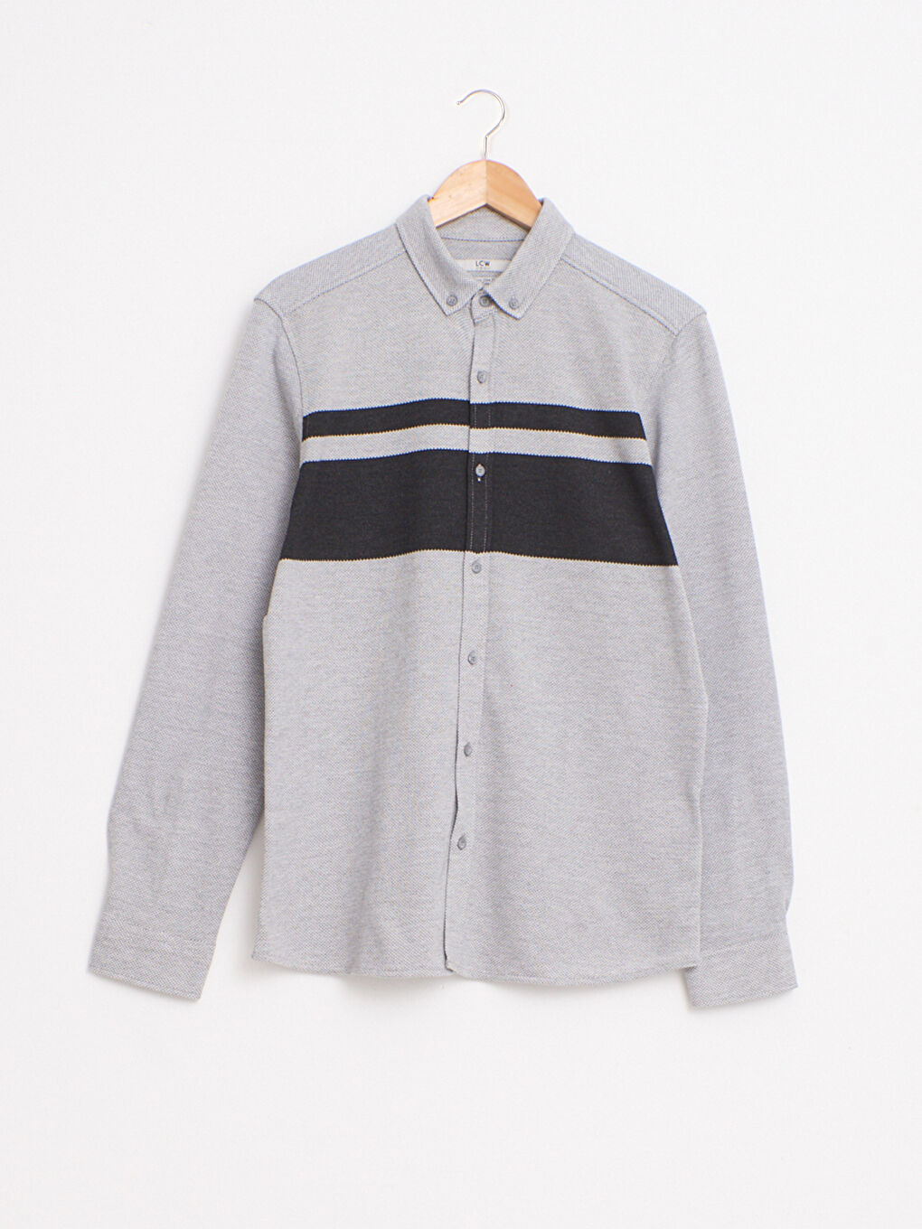 Gri Slim Fit Uzun Kollu Çizgili Gömlek