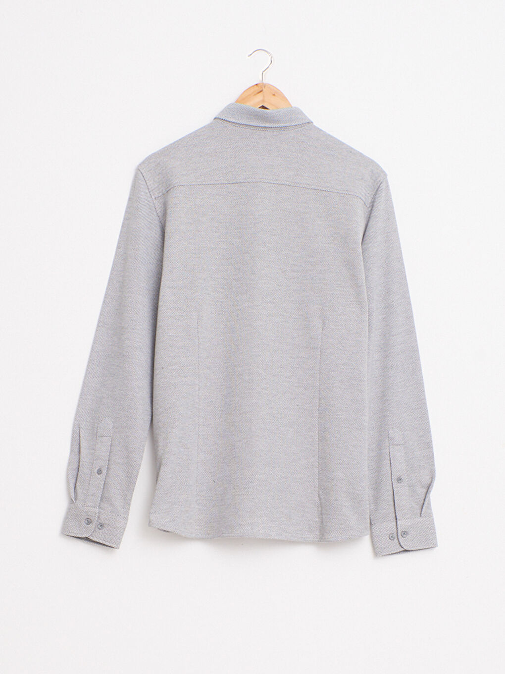 Gri Slim Fit Uzun Kollu Çizgili Gömlek-1