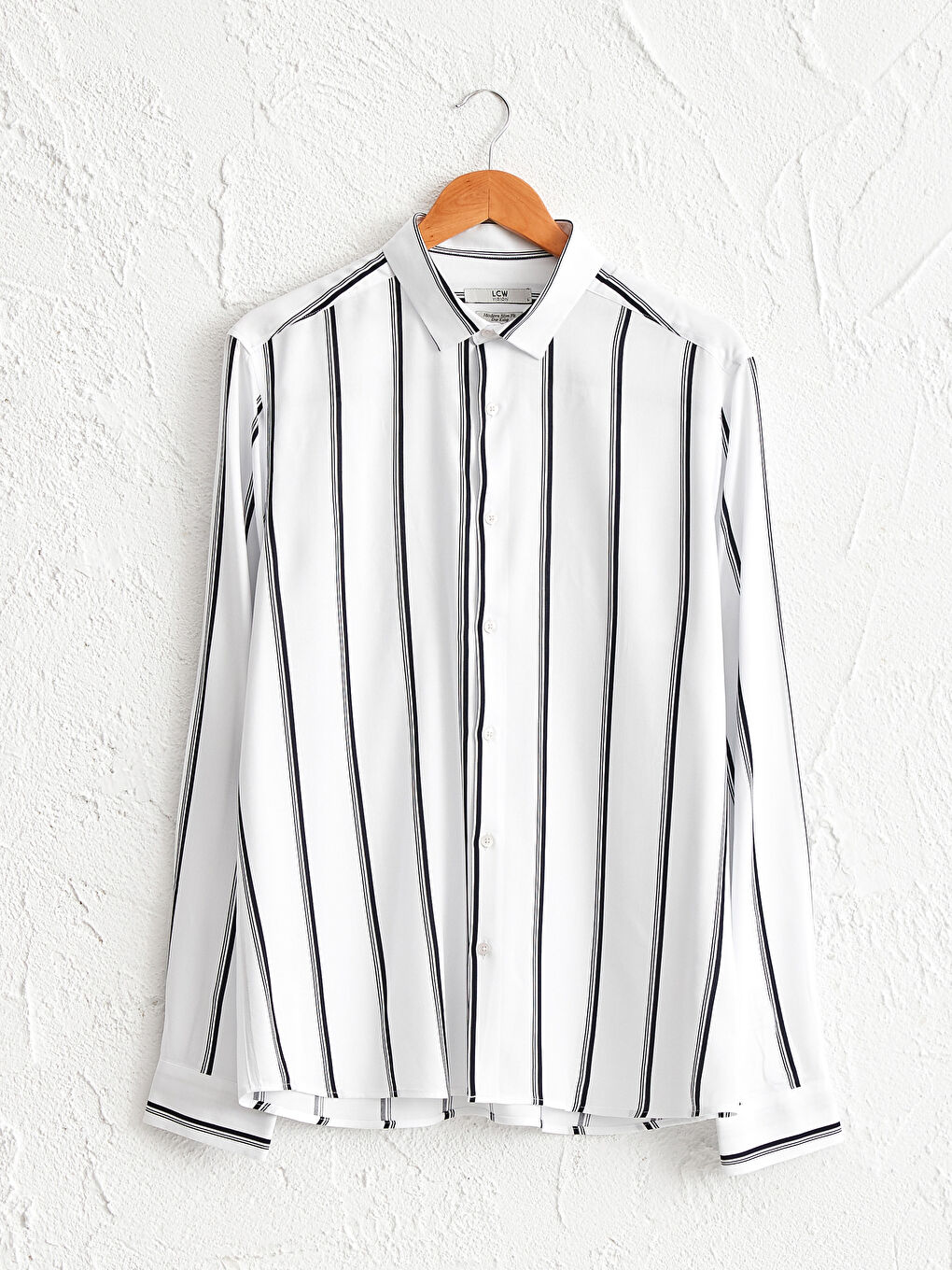 Beyaz Slim Fit Uzun Kollu Çizgili Gömlek