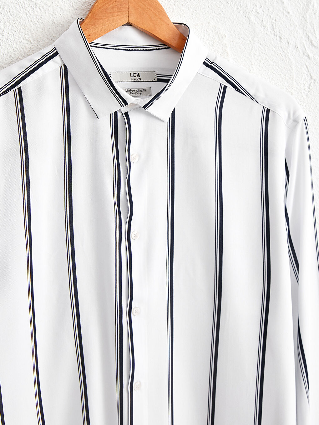 Beyaz Slim Fit Uzun Kollu Çizgili Gömlek-2