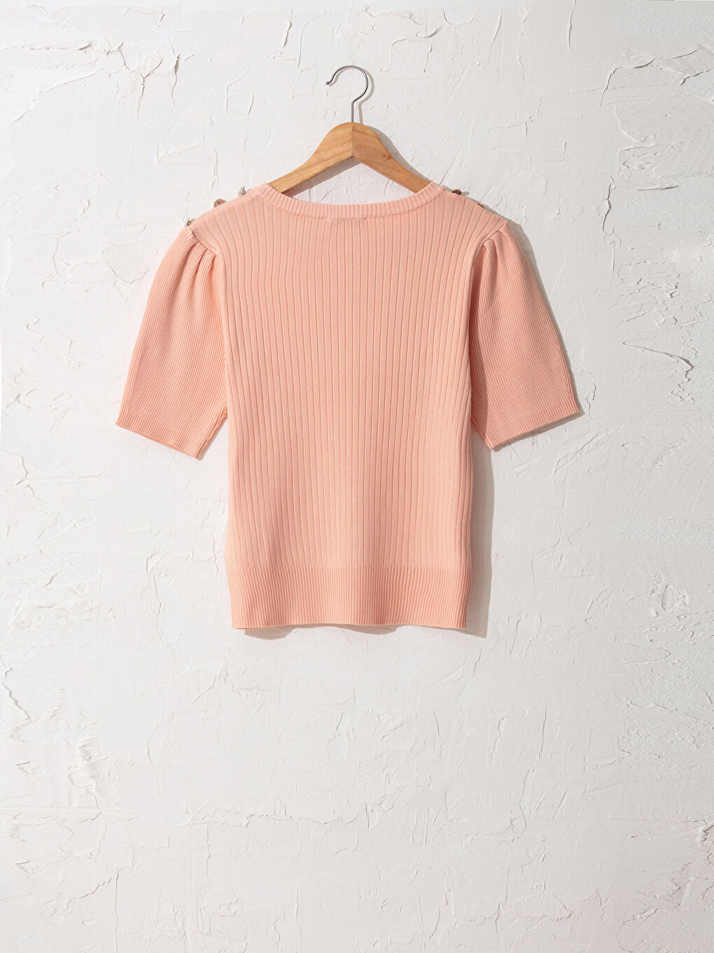 Button Detailed Shoulders Lightweight Tricot Jumper-1