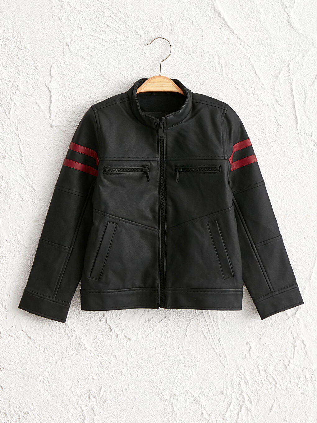 Funnel Neck Faux Leather Boys' Coat -0W3580Z4-CVL