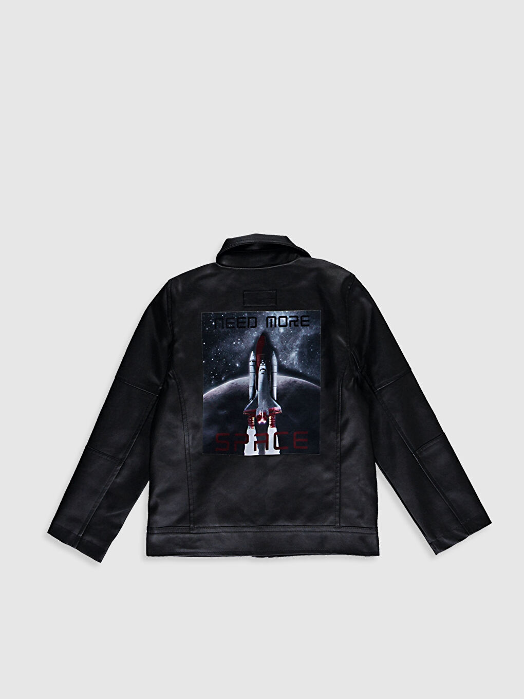 Siyah Gömlek Yaka Baskılı Deri Görünümlü Erkek Çocuk Ceket-2