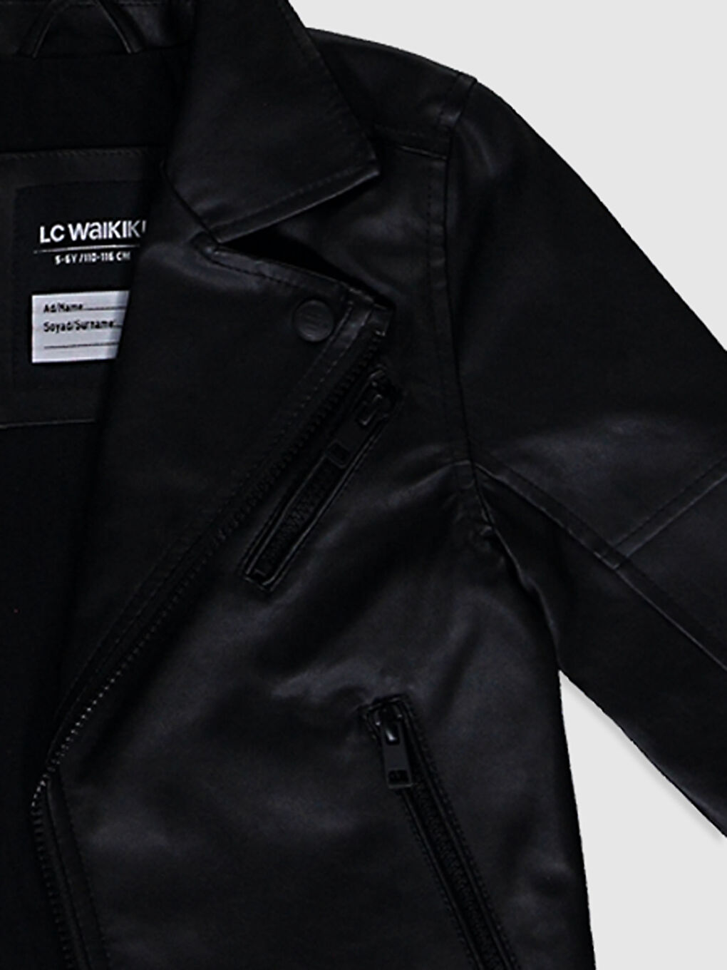 Siyah Gömlek Yaka Baskılı Deri Görünümlü Erkek Çocuk Ceket-3