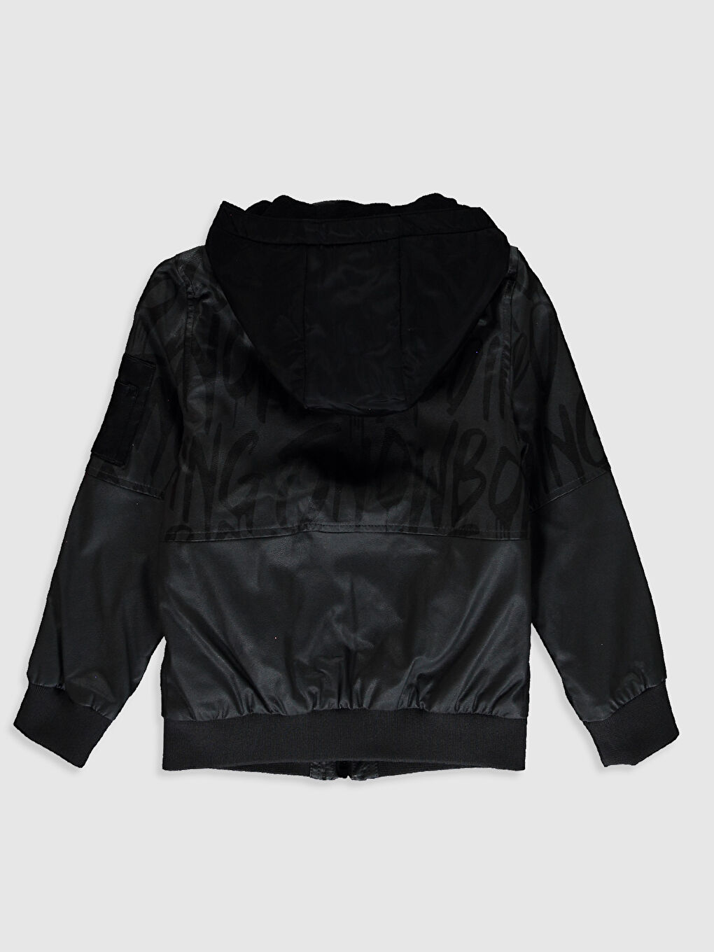 Kapüşonlu Deri Görünümlü Erkek Çocuk Mont-1