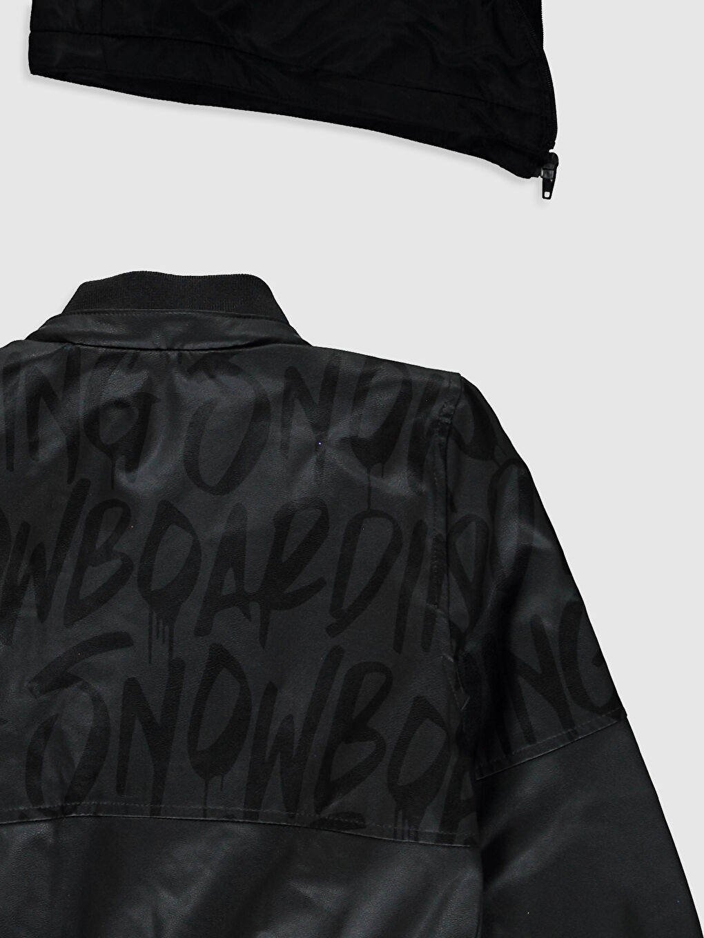 Kapüşonlu Deri Görünümlü Erkek Çocuk Mont-2