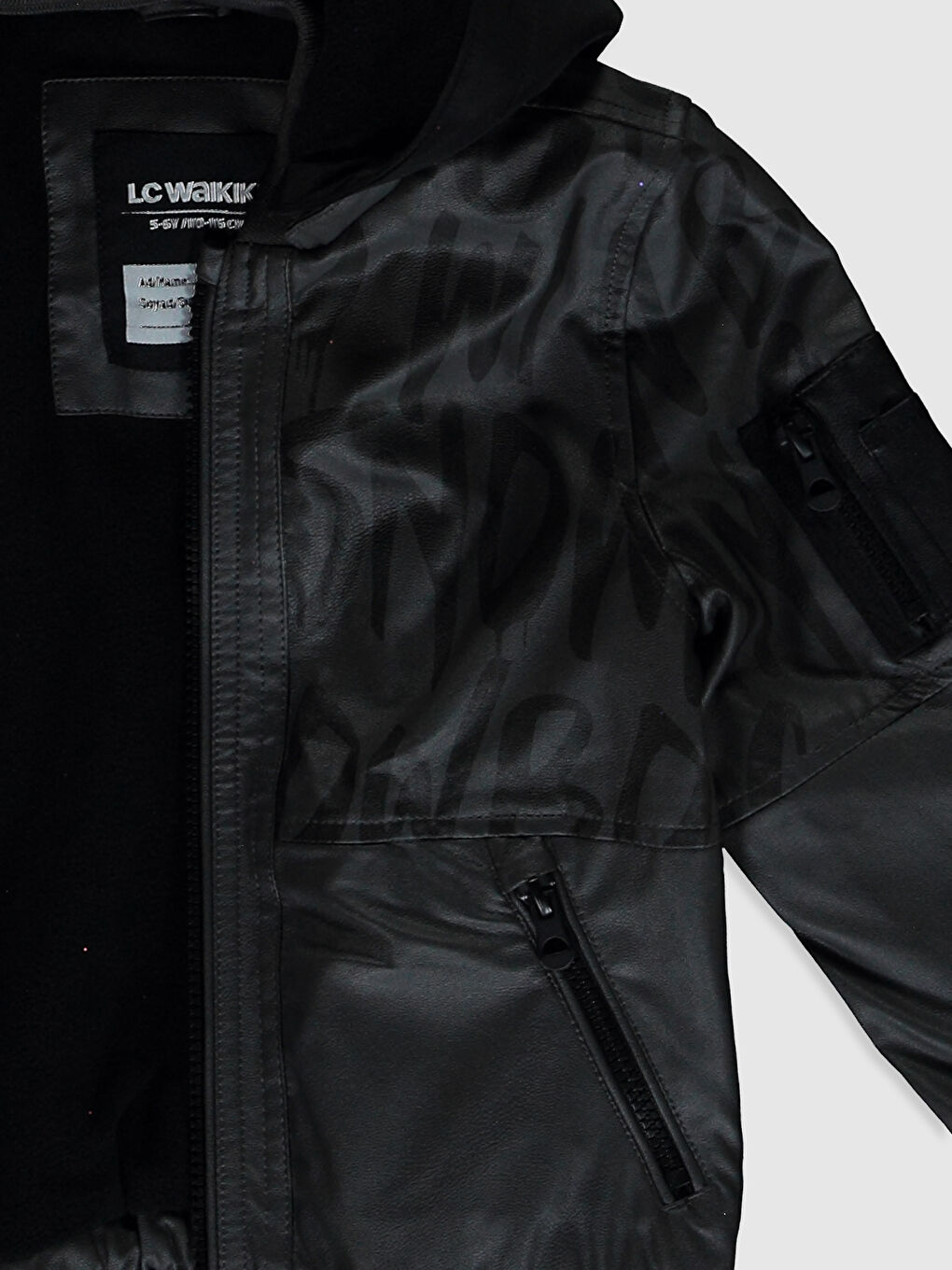 Kapüşonlu Deri Görünümlü Erkek Çocuk Mont-3