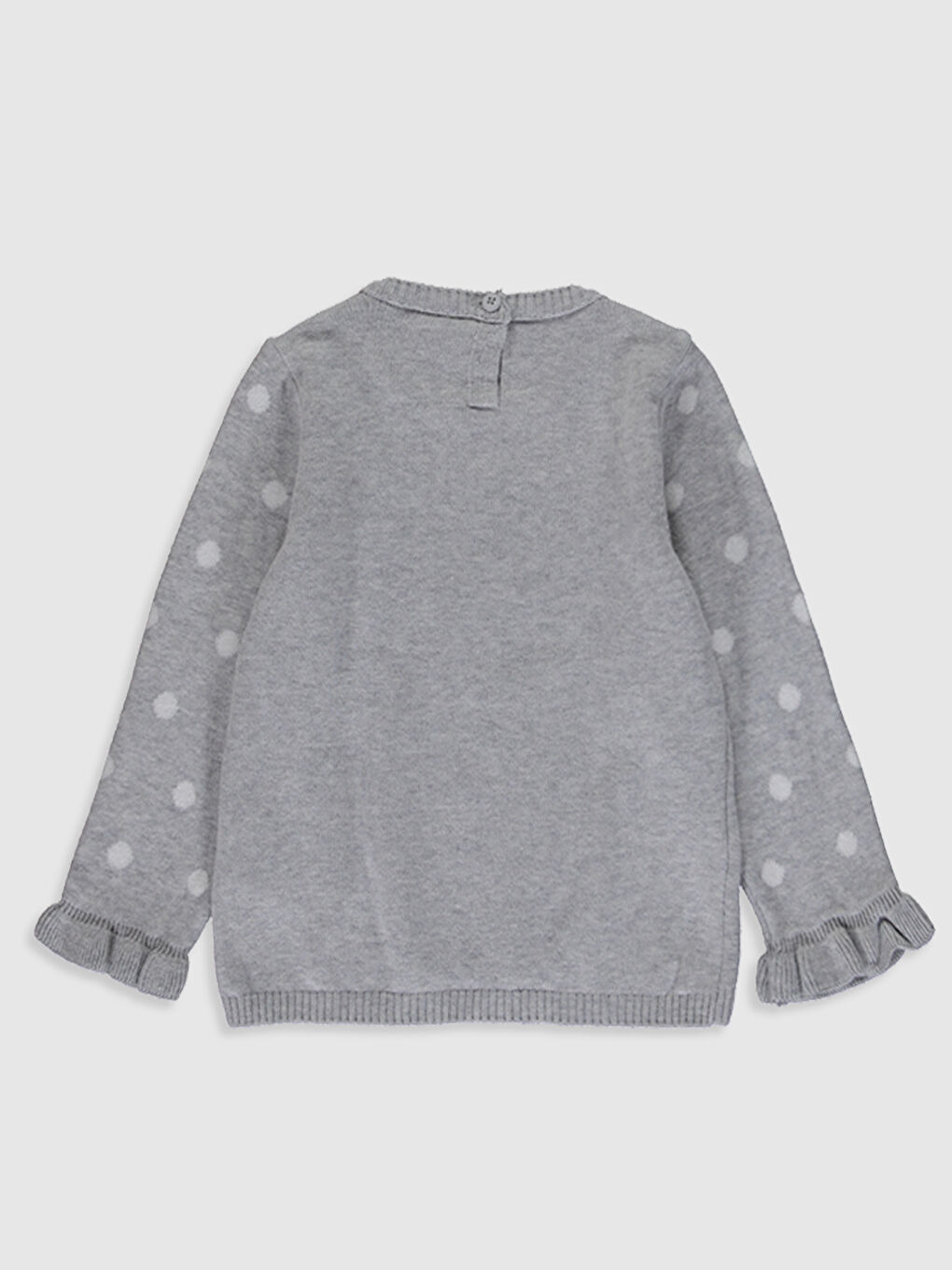Gri Bisiklet Yaka Uzun Kollu Baskılı Kız Bebek Triko Kazak-1