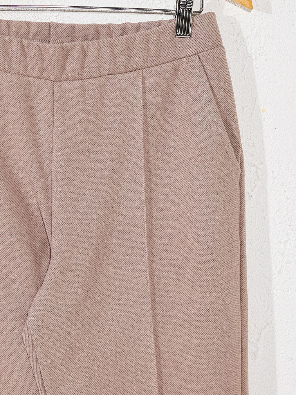 Bej Beli Lastikli Basic Pantolon-2