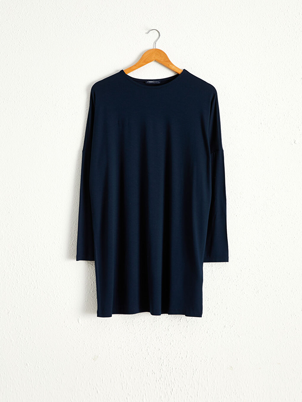 Rundhalsausschnitt Langarm Tunika aus gekämmter Baumwolle für Damen aus schlichter Viskose