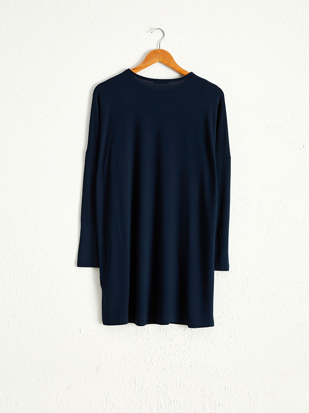 Rundhalsausschnitt Langarm Tunika aus gekämmter Baumwolle für Damen aus schlichter Viskose-1