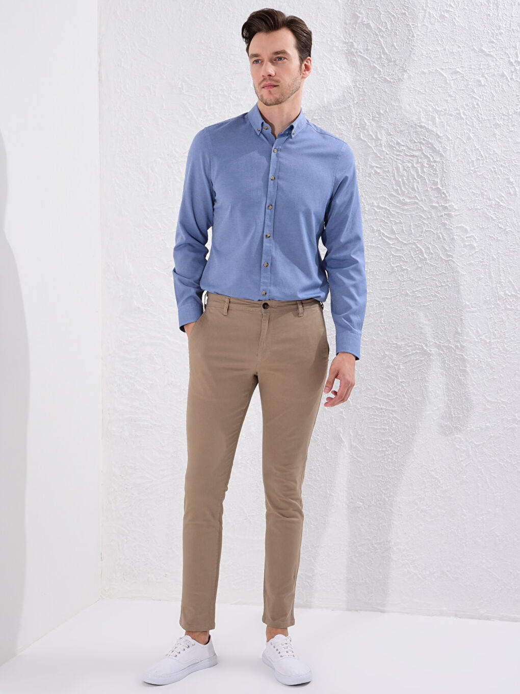 Bej Ekstra Dar Kalıp Chino Pantolon-1