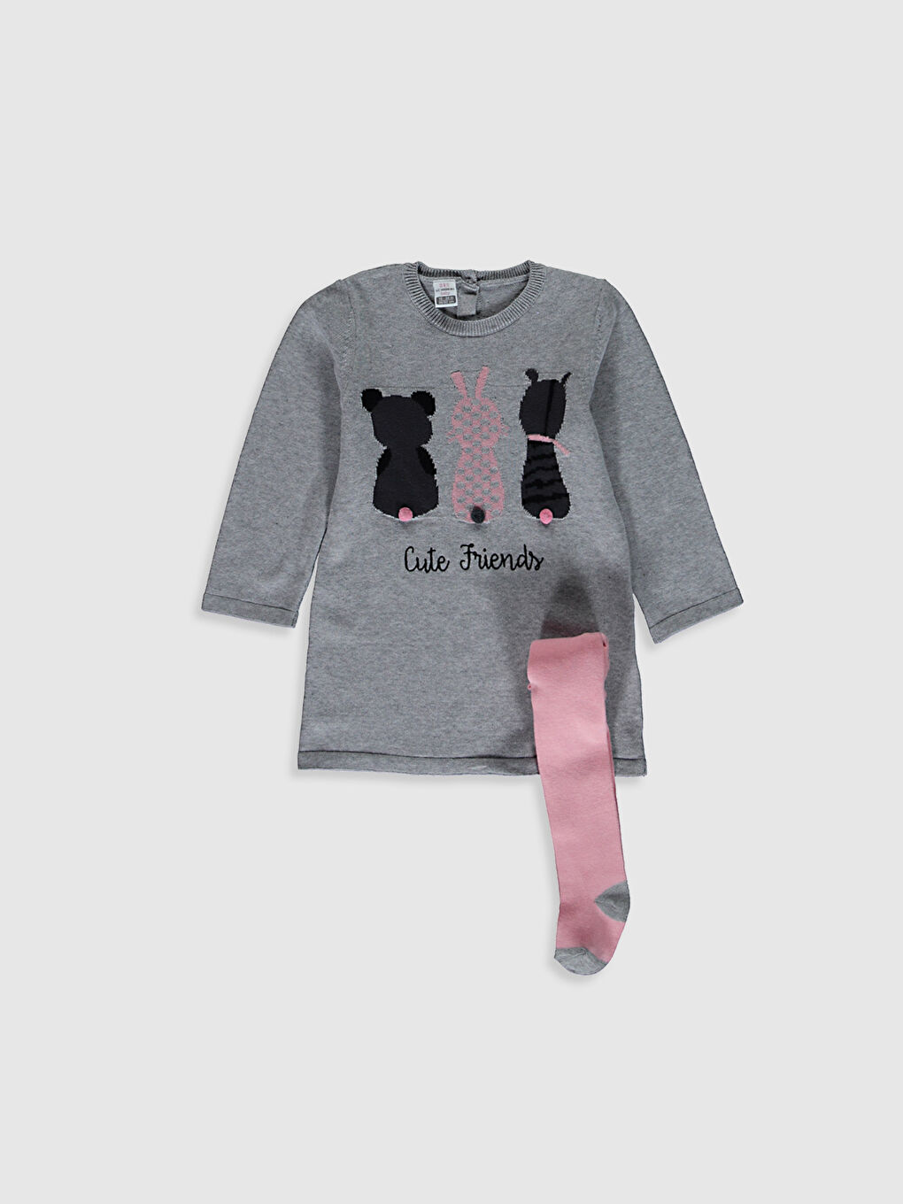 Gri Kız Bebek Elbise ve Külotlu Çorap