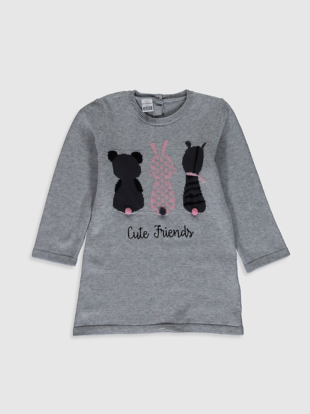 Gri Kız Bebek Elbise ve Külotlu Çorap-1