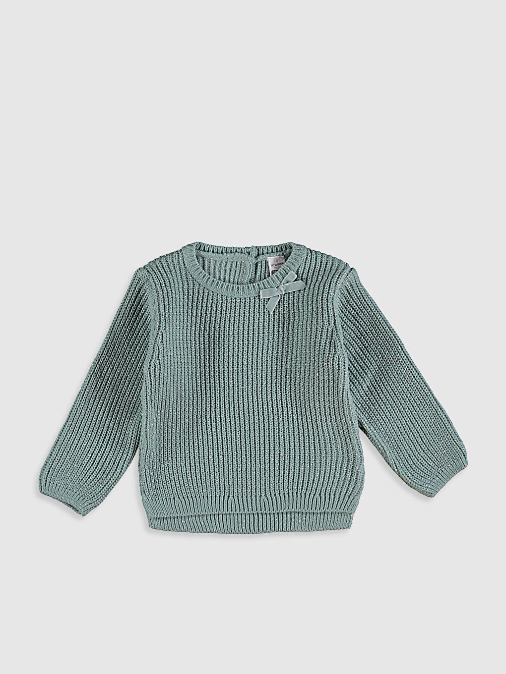 Mavi Bisiklet Yaka Uzun Kollu Fiyonk Detaylı Kız Bebek Triko Kazak