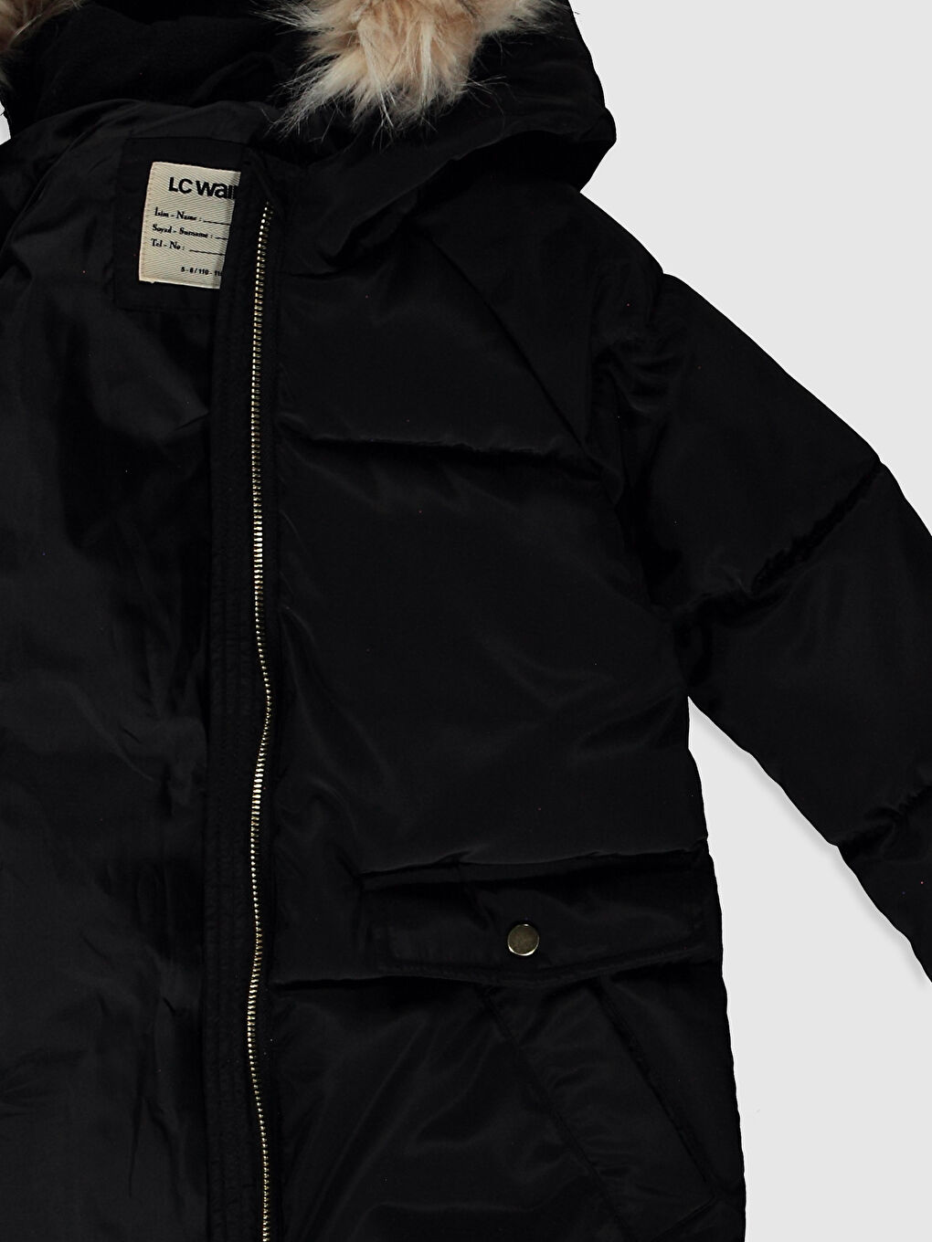 Siyah Kız Çocuk Kapüşonlu Kaban-3