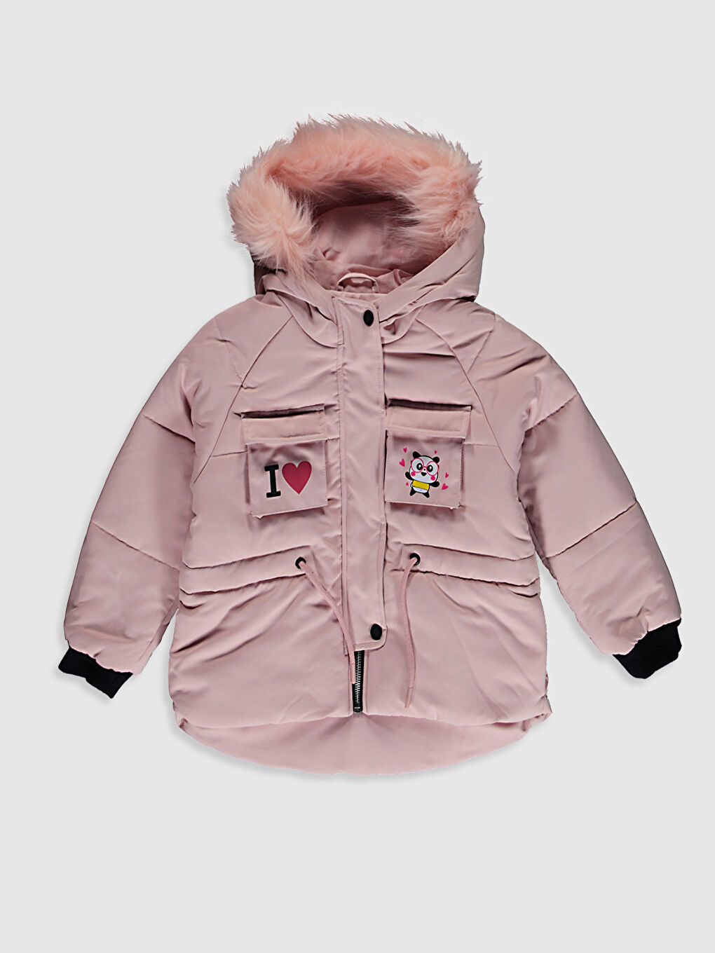 Pembe Kız Çocuk Kapüşonlu Mont
