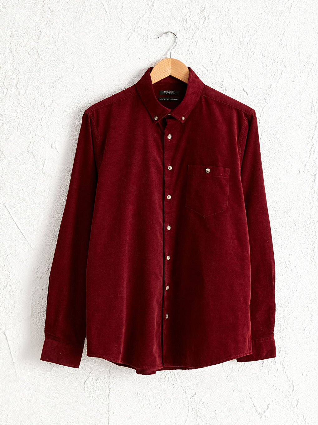 Bordo Regular Fit Uzun Kollu Kadife Gömlek