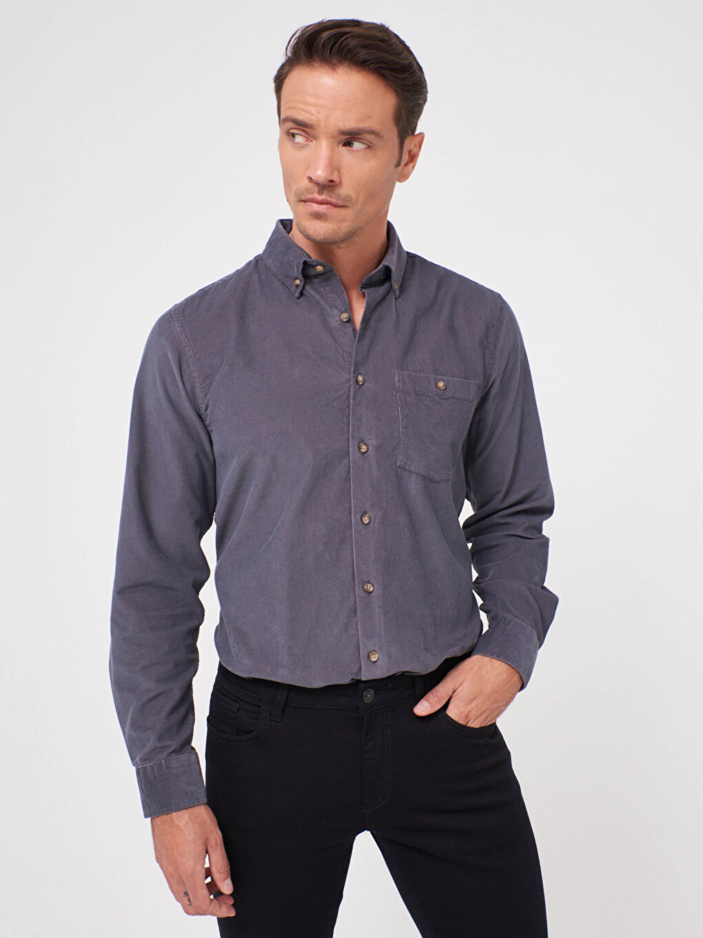 LCWAIKIKI Basic Regular Fit Long Sleeve Velvet Shirt -0W4132Z8-D1T