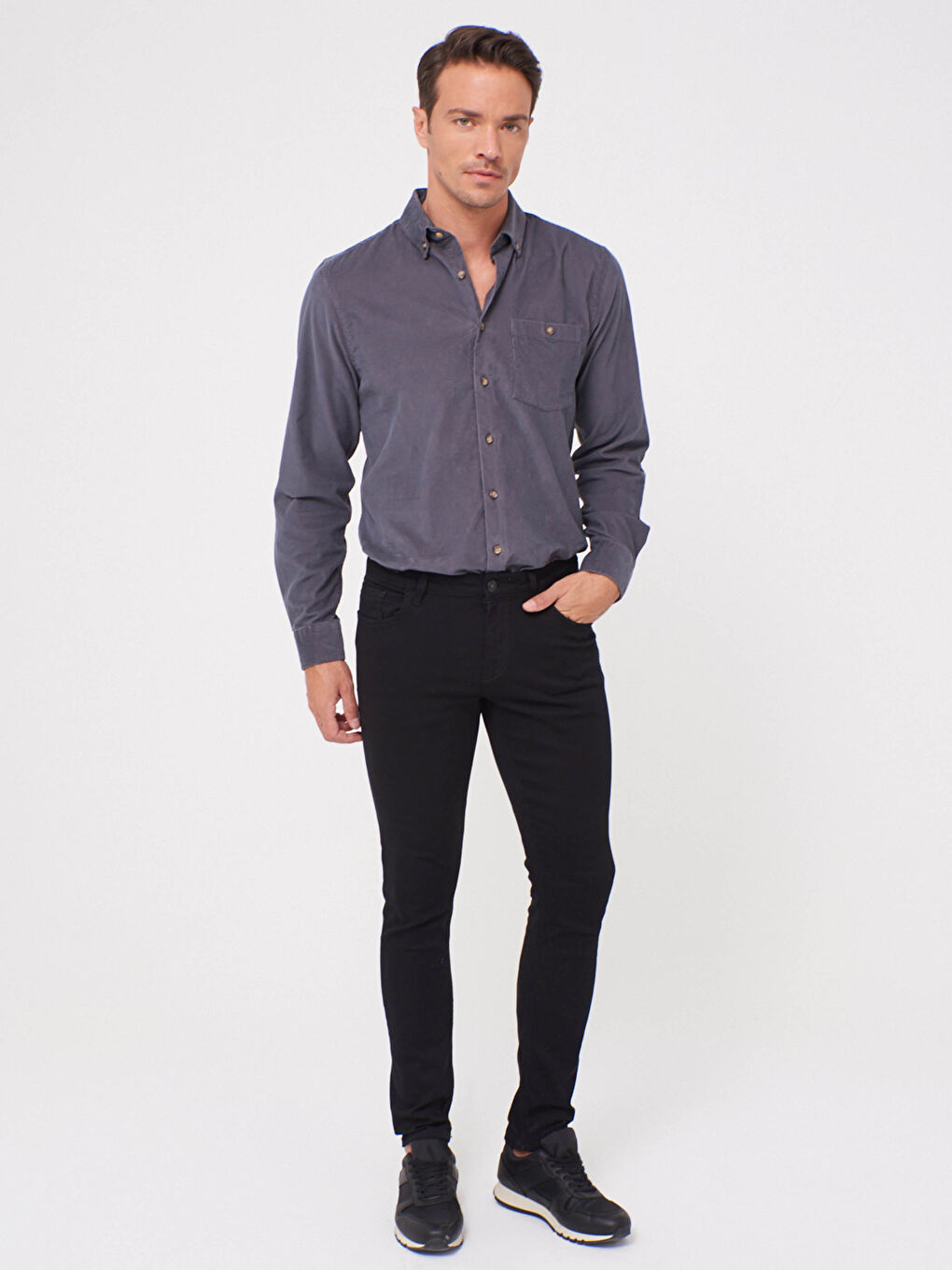 LCWAIKIKI Basic Regular Fit Long Sleeve Velvet Shirt -0W4132Z8-D1T