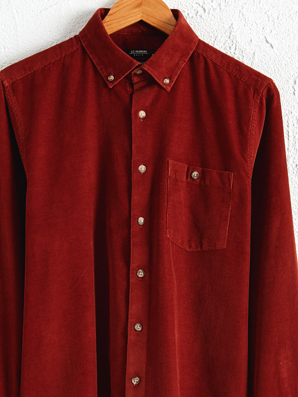 Kahverengi Regular Fit Uzun Kollu Kadife Gömlek-5