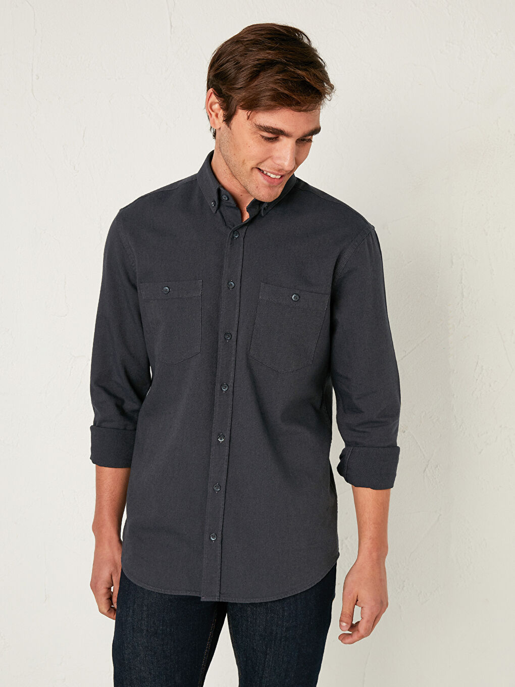 Regular Fit Long Sleeve Gabardine Shirt