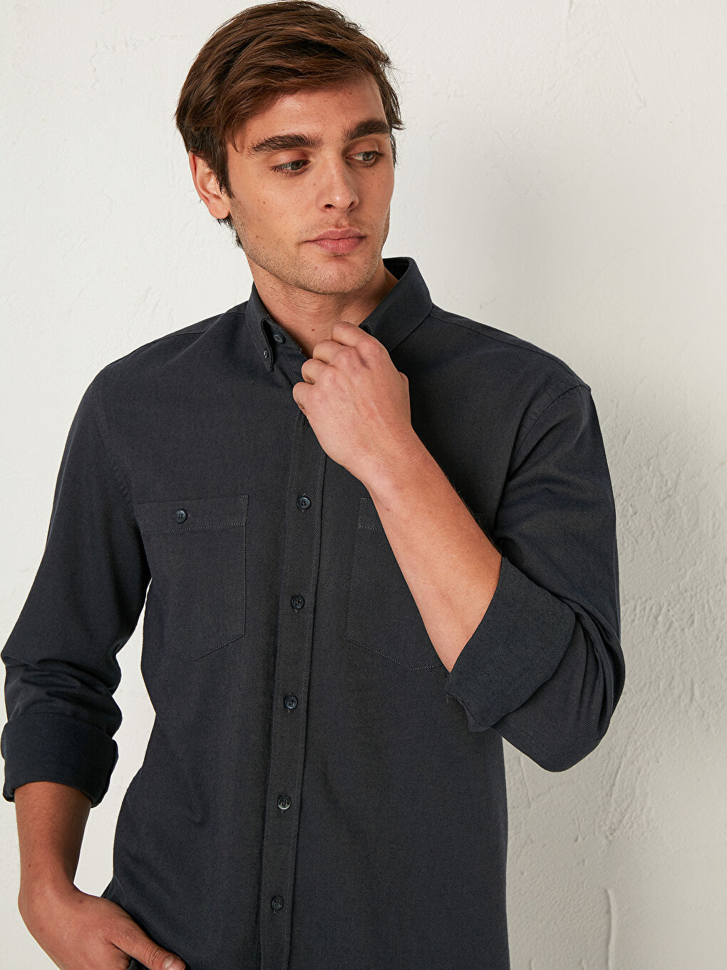 Regular Fit Long Sleeve Gabardine Shirt-1