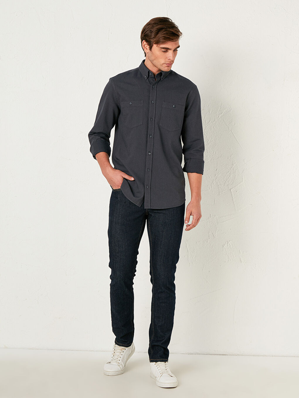 Regular Fit Long Sleeve Gabardine Shirt-3
