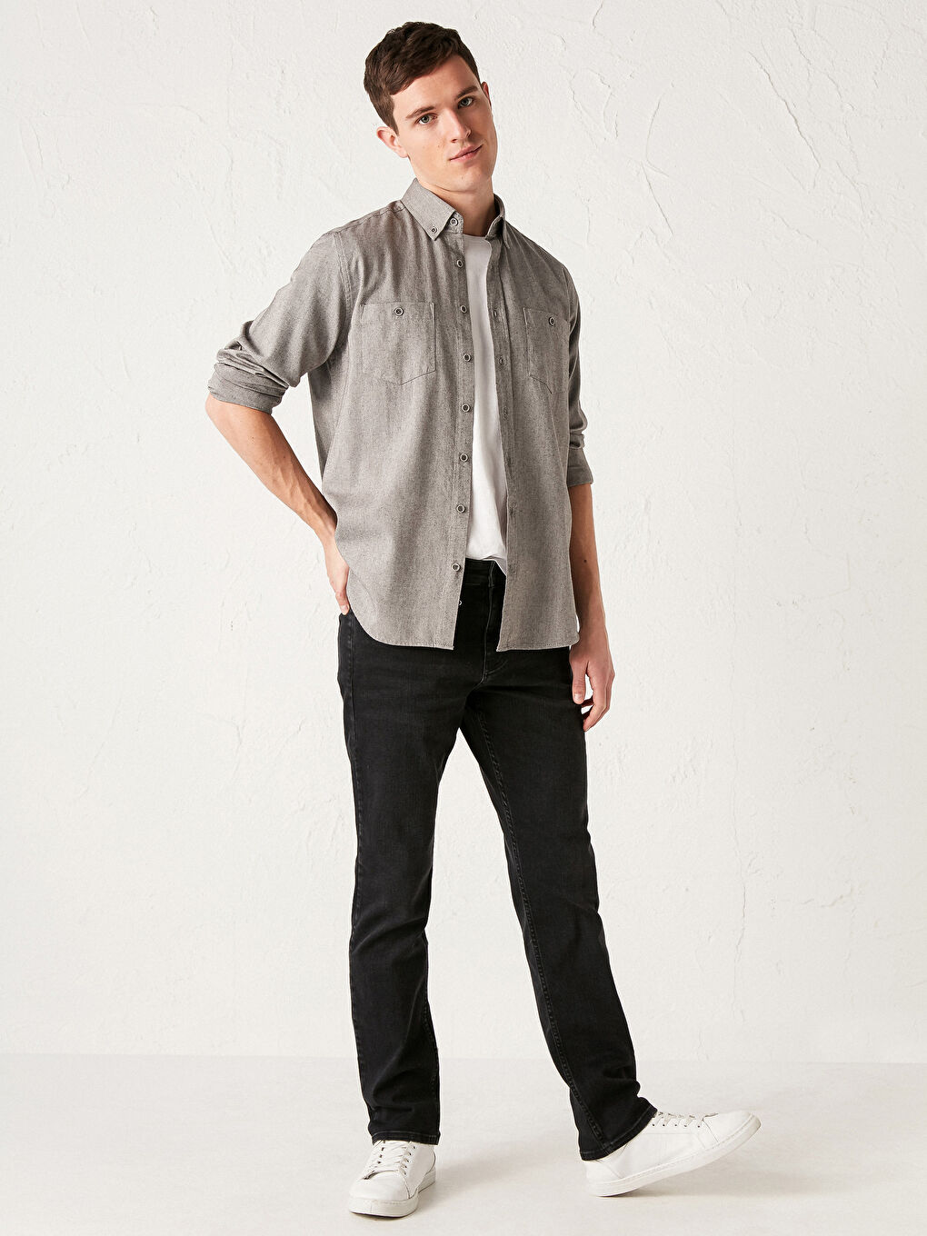 Regular Fit Long Sleeve Gabardine Shirt -0W4144Z8-J2B