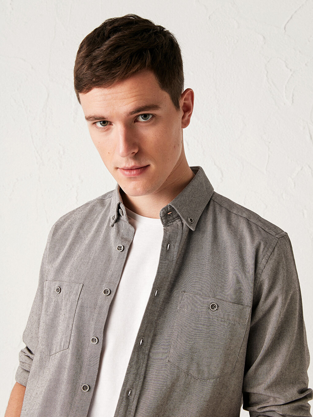 Regular Fit Long Sleeve Gabardine Shirt -0W4144Z8-J2B