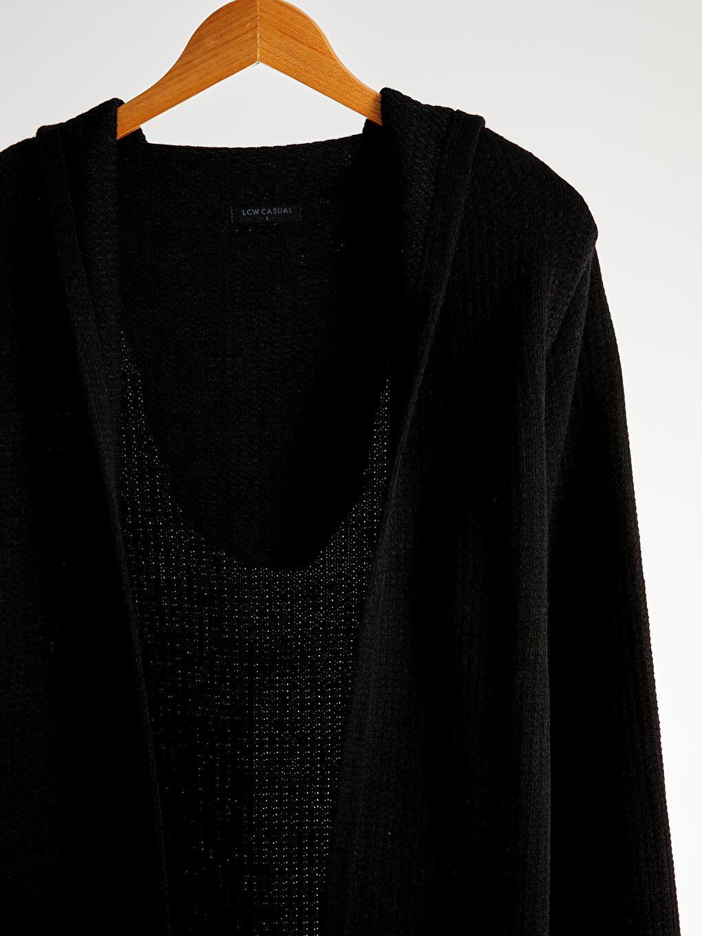 Slim Fit Long Tricot Cardigan with Hood-2