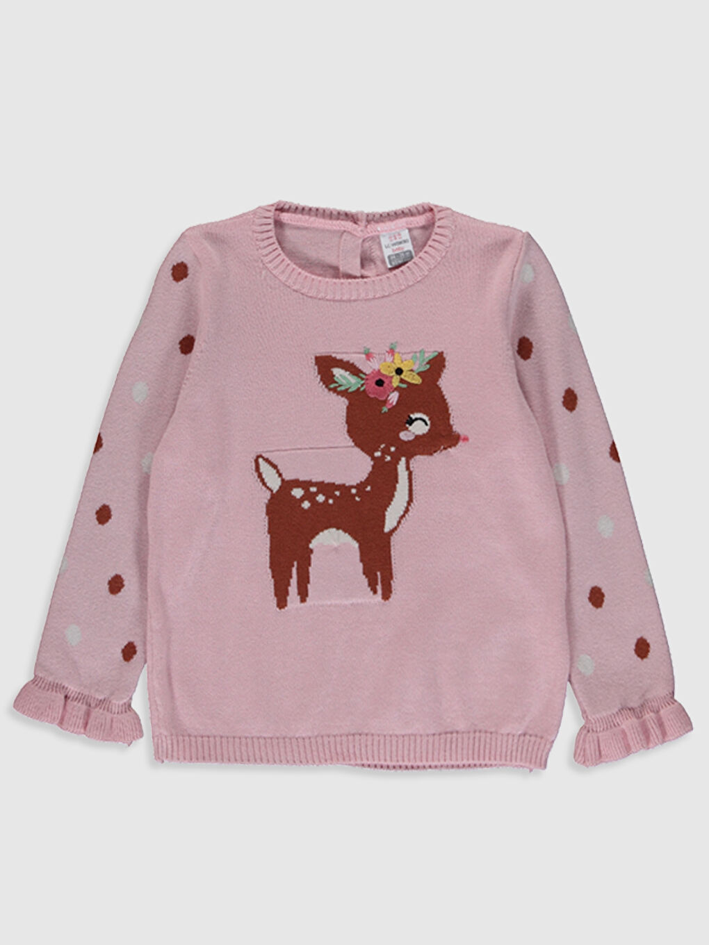 Pembe Bisiklet Yaka Uzun Kollu Kız Bebek Kazak