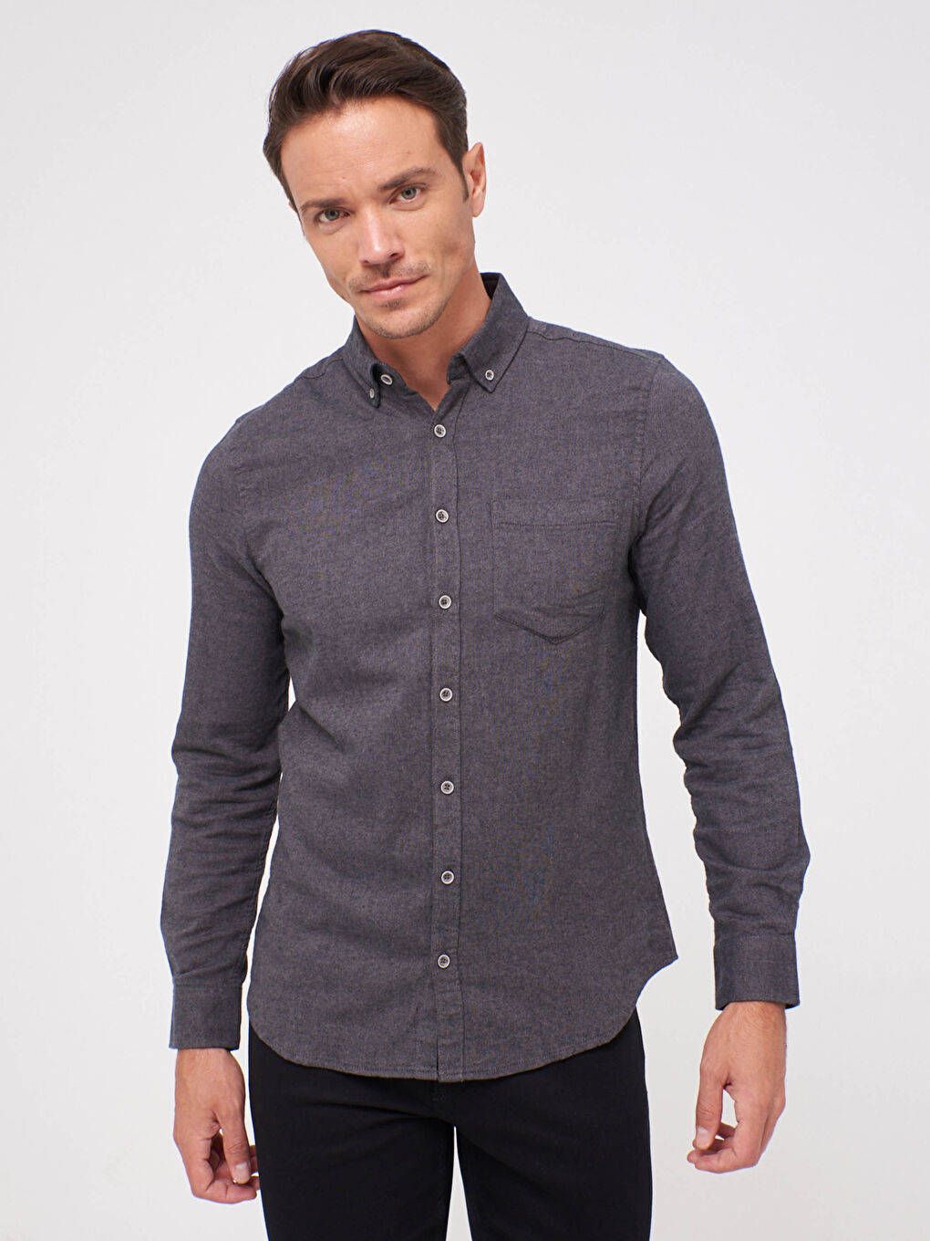 Slim Fit Long Sleeve Gabardine Shirt-1